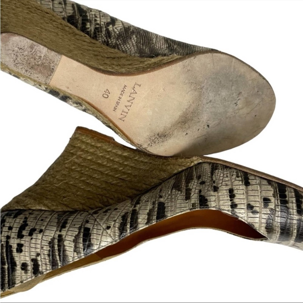 Lanvin Noir Lizard Print Leather Wedge Espadrilles Pumps SIZE 9.5 - Picture 5 of 6